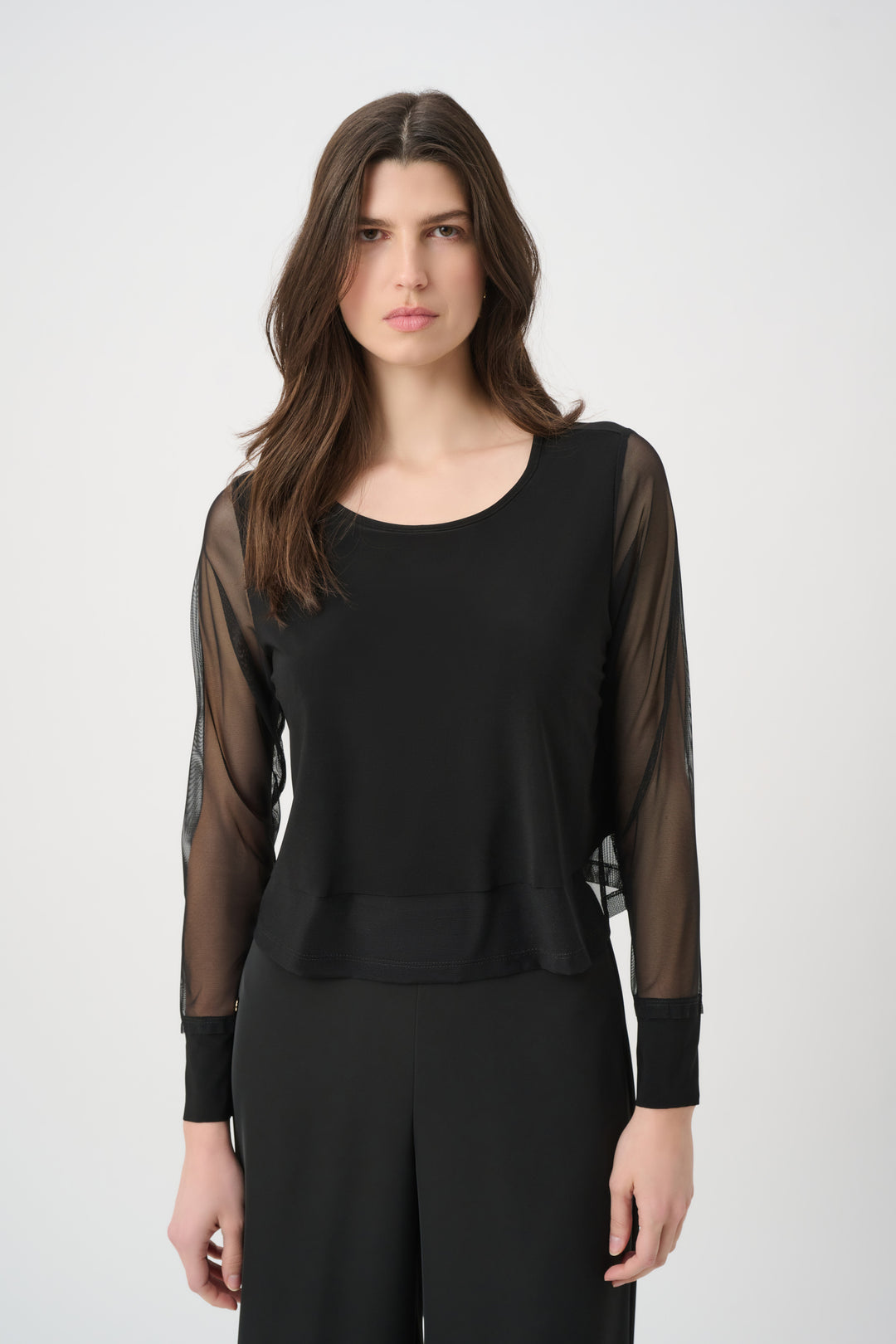 Joseph Ribkoff Top With Mesh Sleeves and Layered Lining Style 261278