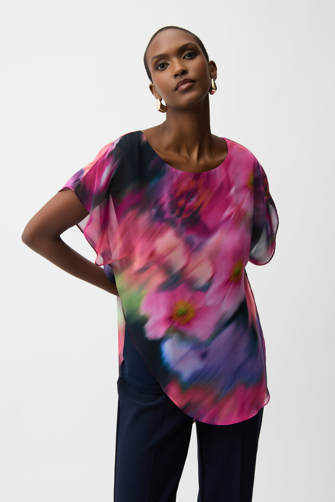 Joseph Ribkoff Floral Print Asymmetrical Layered Top Style 261281