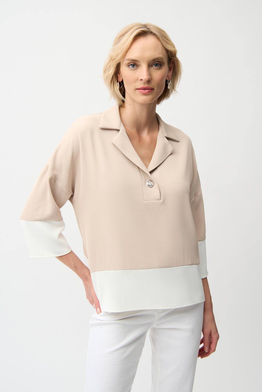 Joseph Ribkoff Color Block Boxy Top With Shirt Collar Style 261282