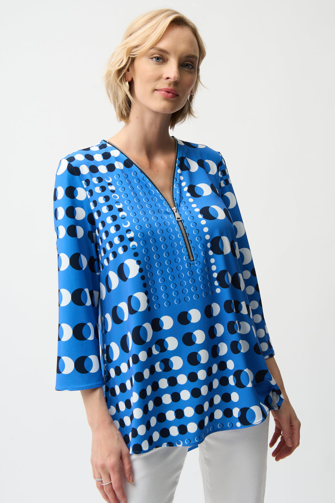 Joseph Ribkoff Dot Print Fit and Flare Tunic With Zipper Neckline Style 261288