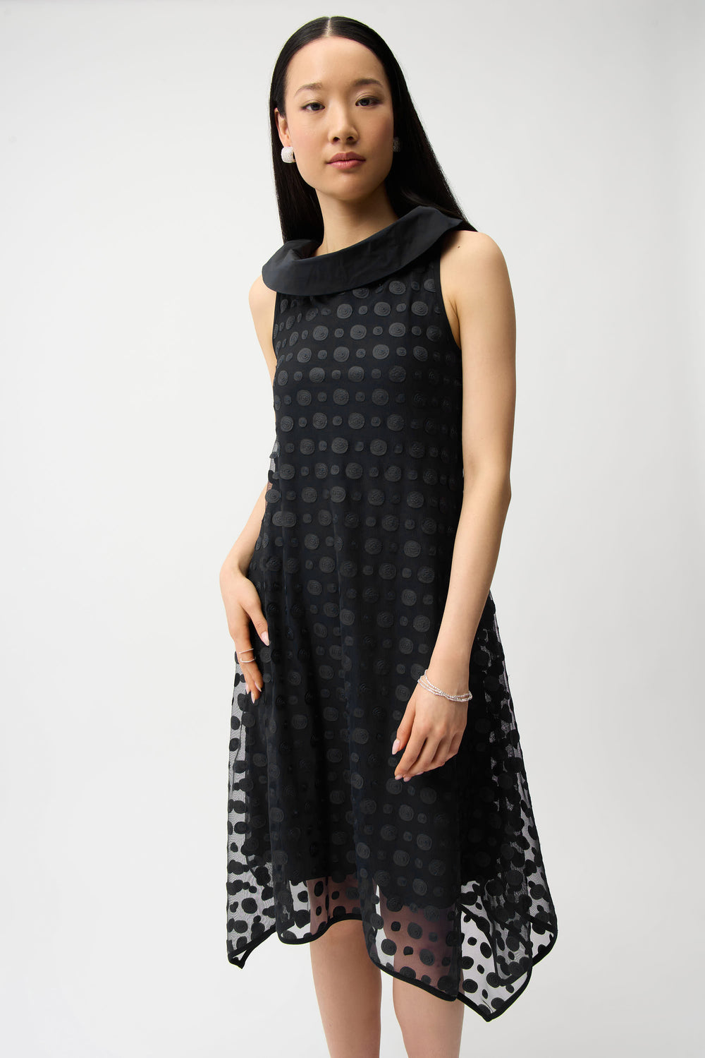 Joseph Ribkoff Dot Embroidered Mesh Handkerchief Dress Style 261299