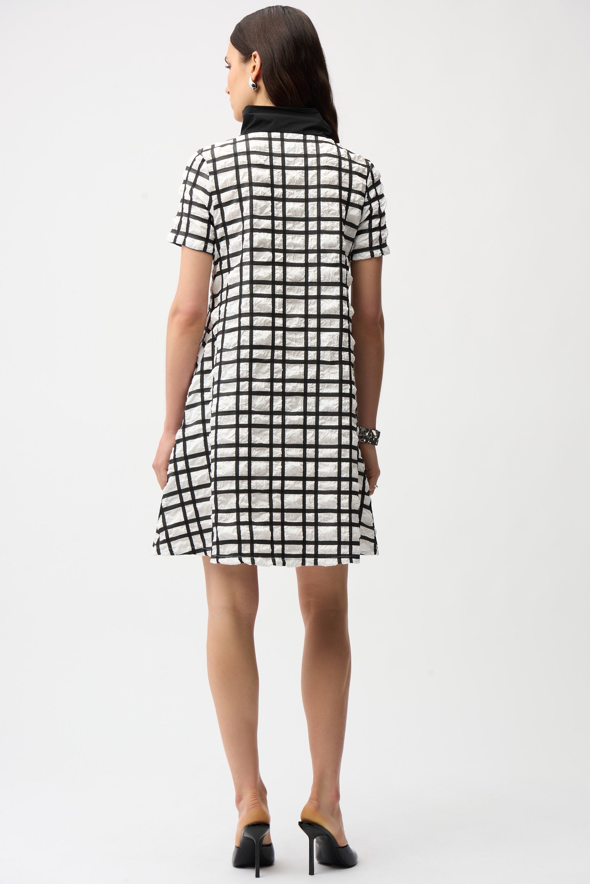 Joseph Ribkoff Plaid Print A-line Dress With Contrast Detail Style 261 DECABANA Joseph Ribkoff Plaid Print A-line Dress With Contrast Detail Style 261 DECABANA