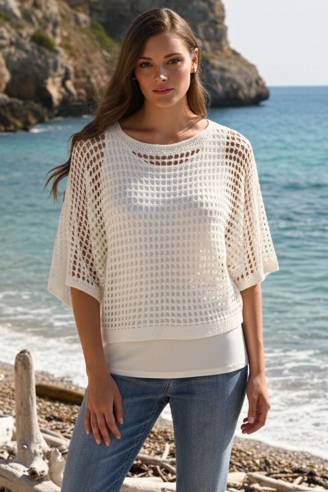 Frank Lyman Cropped Open-knit Top Style 261612