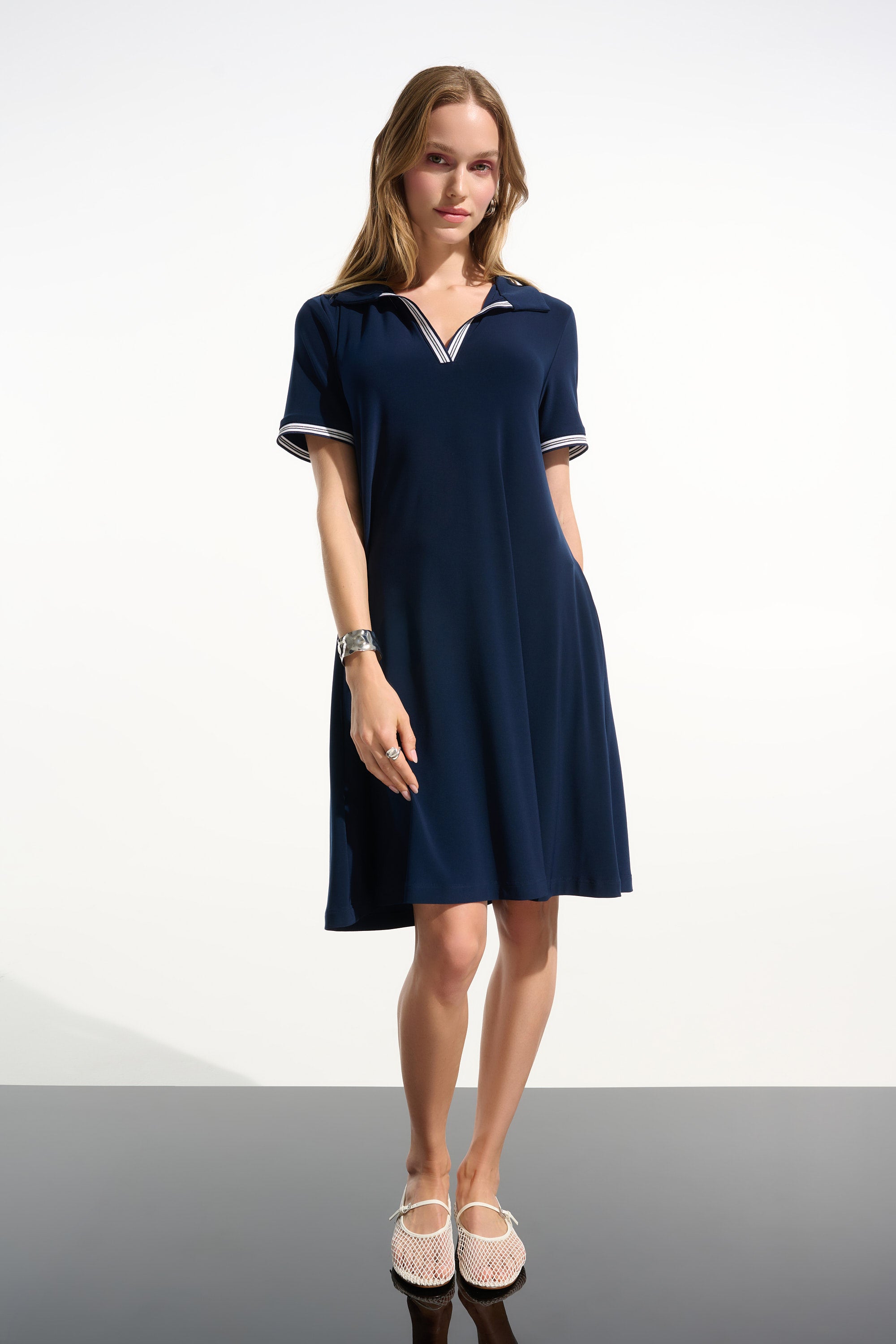 Joseph Ribkoff Trapeze Dress with Polo Collar Style 261614 Indigo / S Joseph Ribkoff Trapeze Dress with Polo Collar Style 261614 Indigo / S