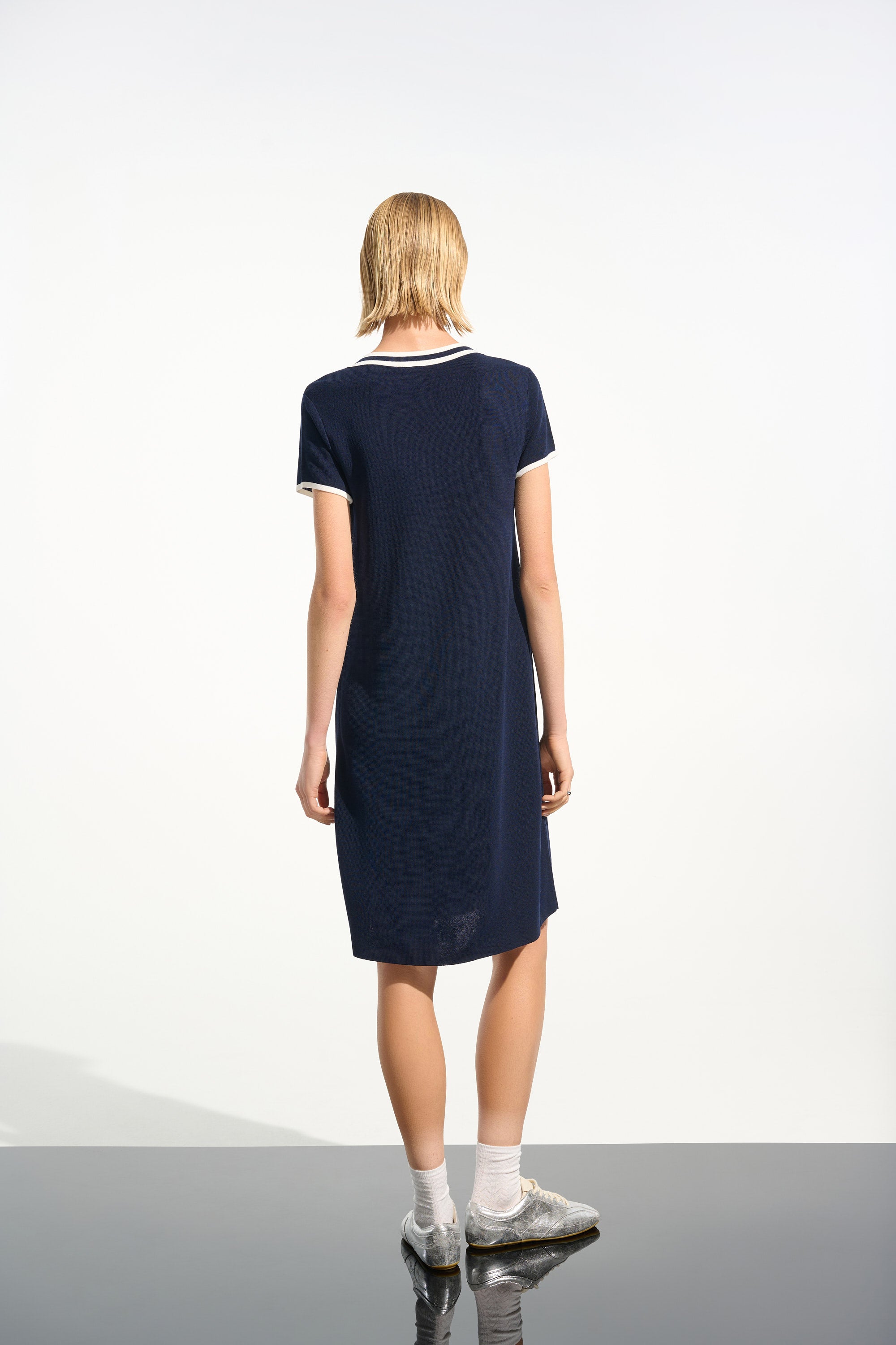 Joseph Ribkoff Viscose Knit A-Line Dress With Rib Trim 261648 Joseph Ribkoff Viscose Knit A-Line Dress With Rib Trim 261648