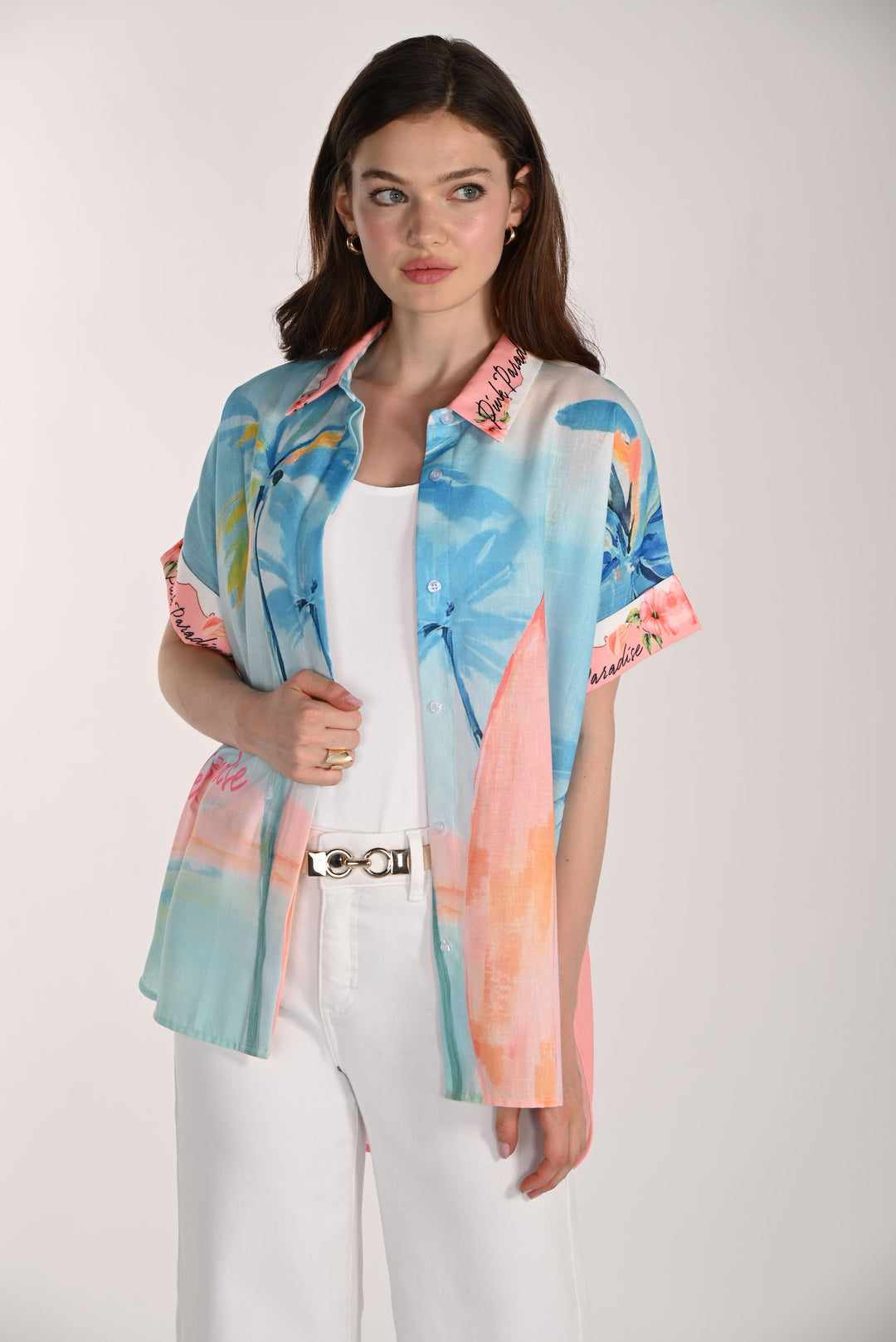 Frank Lyman Floral & Text-Print Casual Blouse Style 261662
