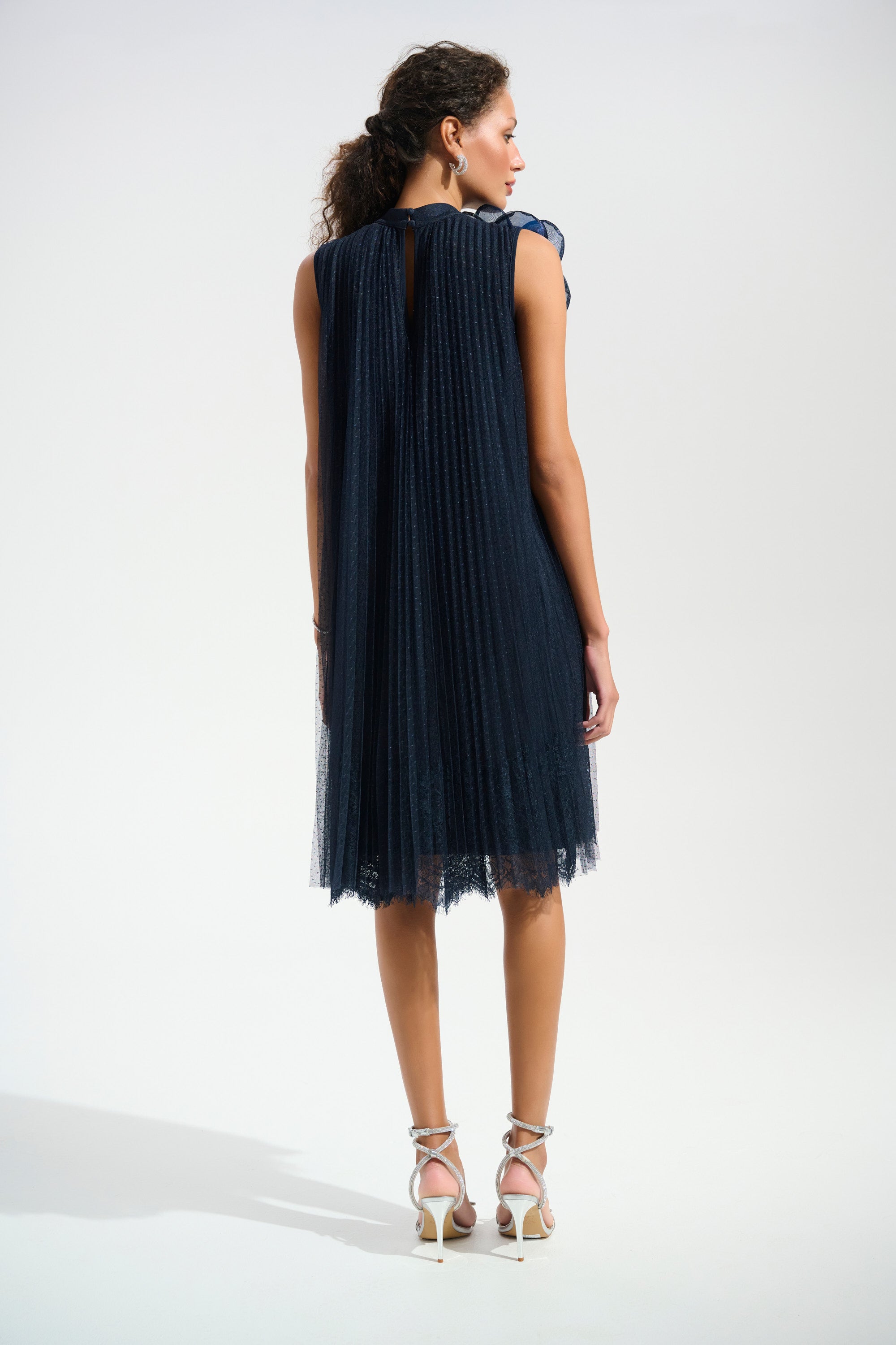 Joseph Ribkoff Mesh And Lace A-Line Dress With Organza Flower Detail Style 261737 Joseph Ribkoff Mesh And Lace A-Line Dress With Organza Flower Detail Style 261737