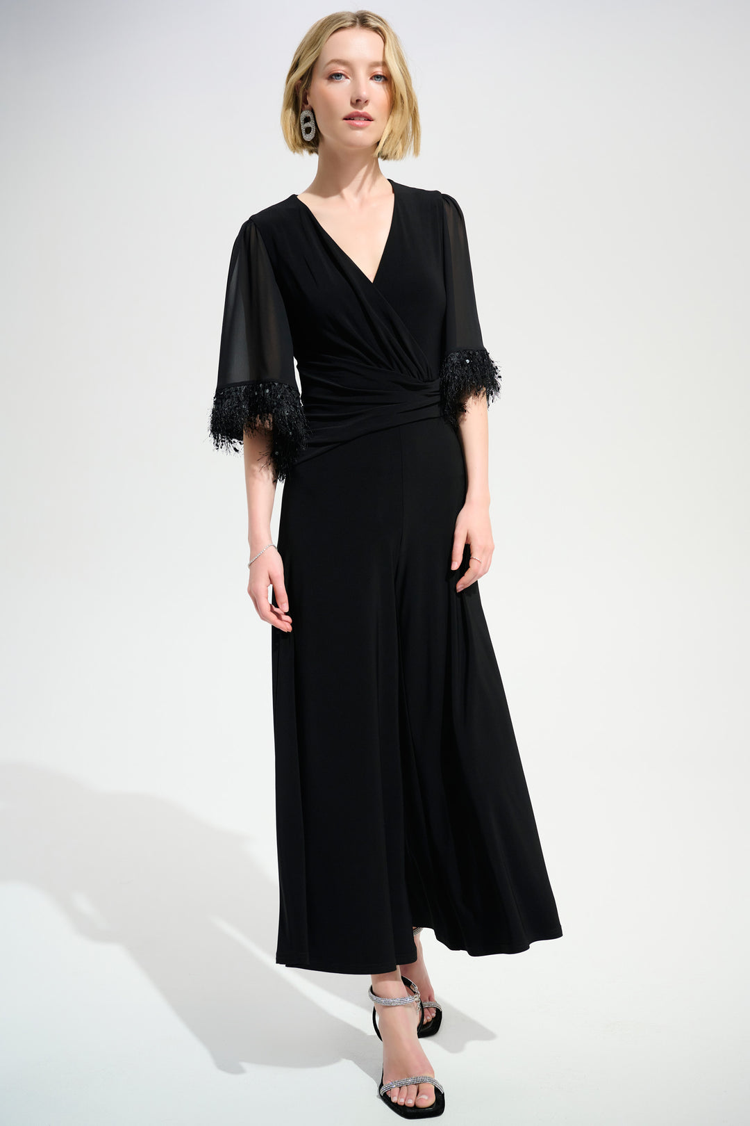 Joseph Ribkoff Wide Leg Jumpsuit With Chiffon Sleeves Style 261761