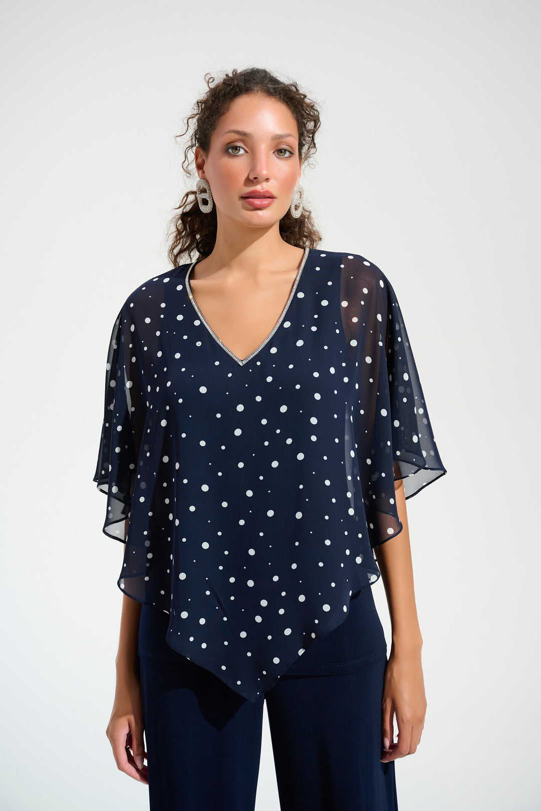 Joseph Ribkoff Dot Print Poncho Top With Rhinestones Trim Style 261766