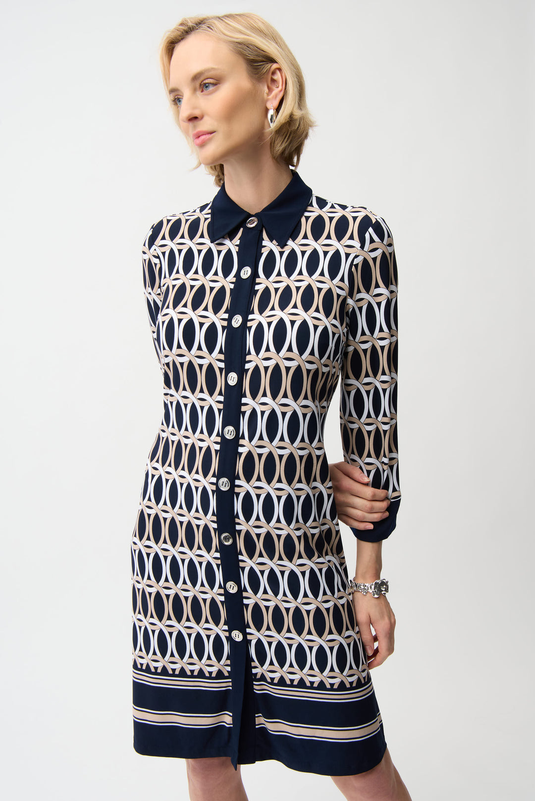 Joseph Ribkoff Geometric Print A-Line Shirt Dress Style 261903