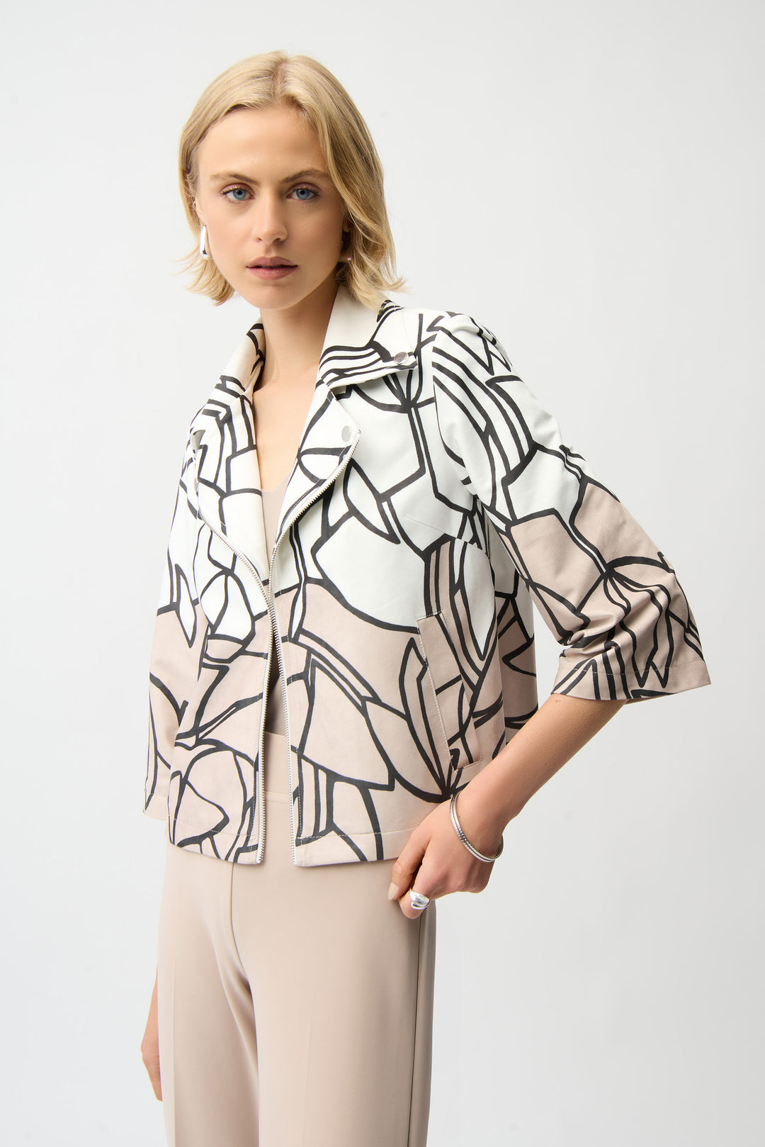 Joseph Ribkoff Faux Suede Abstract Print Swing Jacket Style 261908.