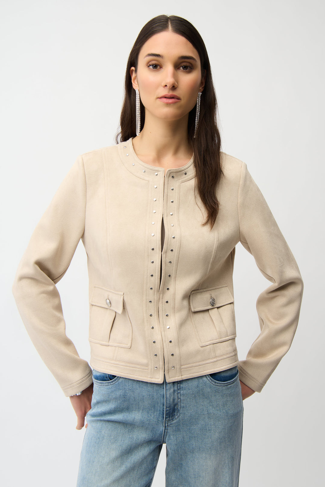 Joseph Ribkoff Faux Suede Jacket with Hook & Eye Closure Style 261909
