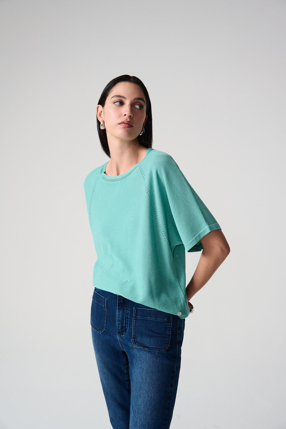 Joseph Ribkoff Sequins Yarn Short Sleeve Sweater Style 261917