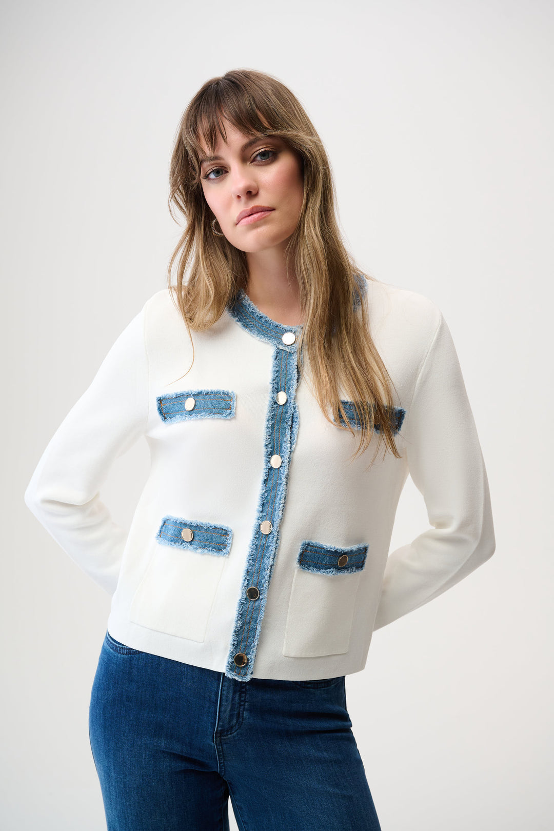 Joseph Ribkoff Milano Stitch Jacket with Denim Trim Style 261927.