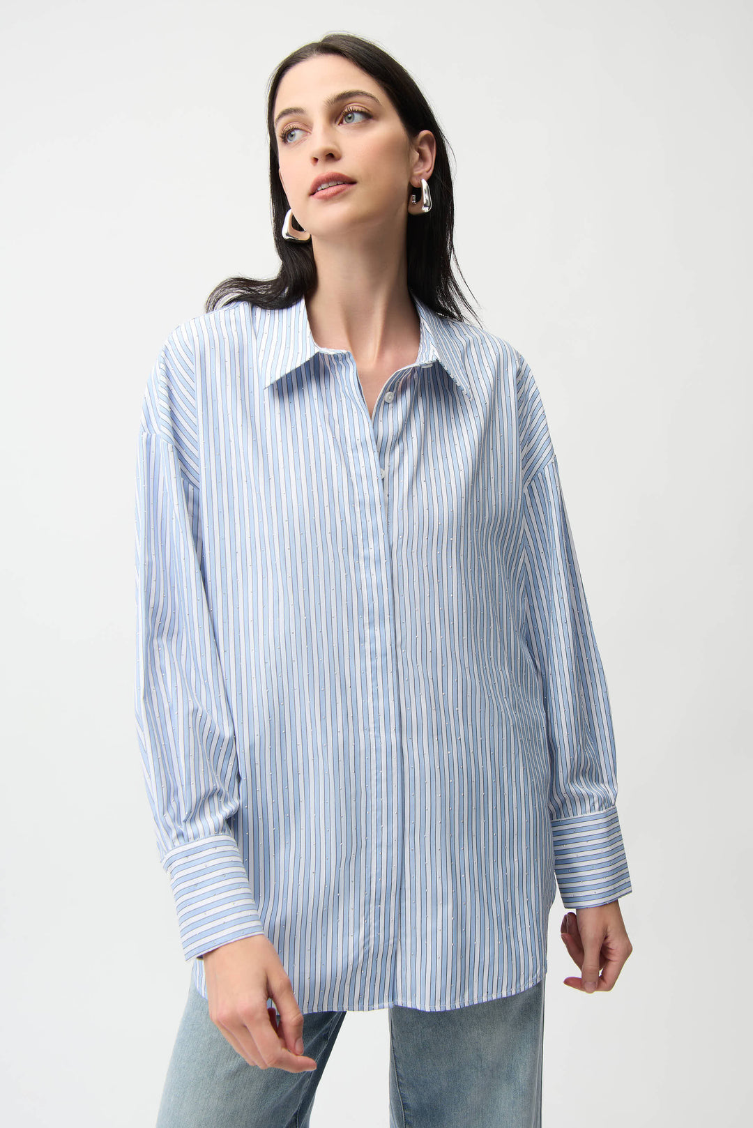 Joseph Ribkoff Tencel Stripe Print Boxy Blouse Style 261931