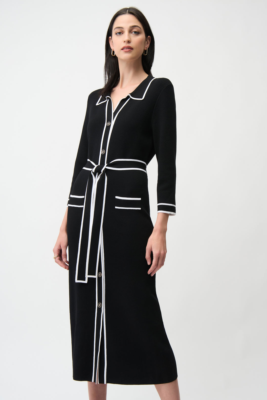 Joseph Ribkoff Shirt Dress with Contrast Piping And Sash Style 261944 DECABANA Joseph Ribkoff Shirt Dress with Contrast Piping And Sash Style 261944 DECABANA
