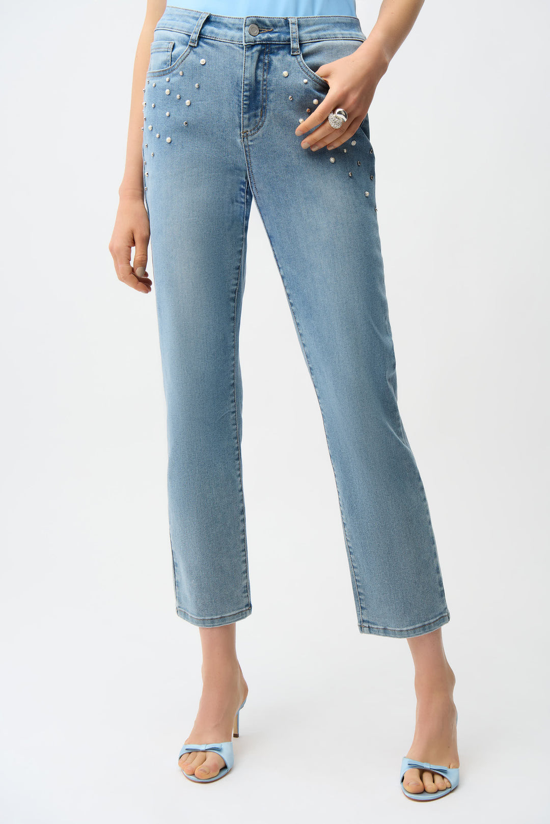 Joseph Ribkoff Slim Leg Jeans With Pearls and Studs Style 261947