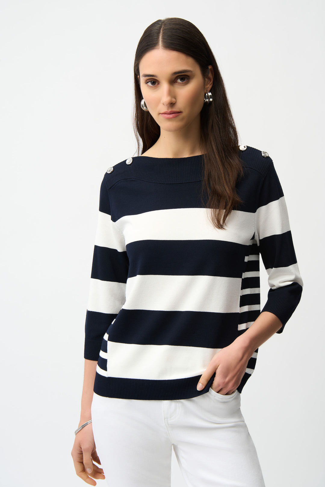Joseph Ribkoff Stripe Print Sweater with Boat Neckline Style 261963