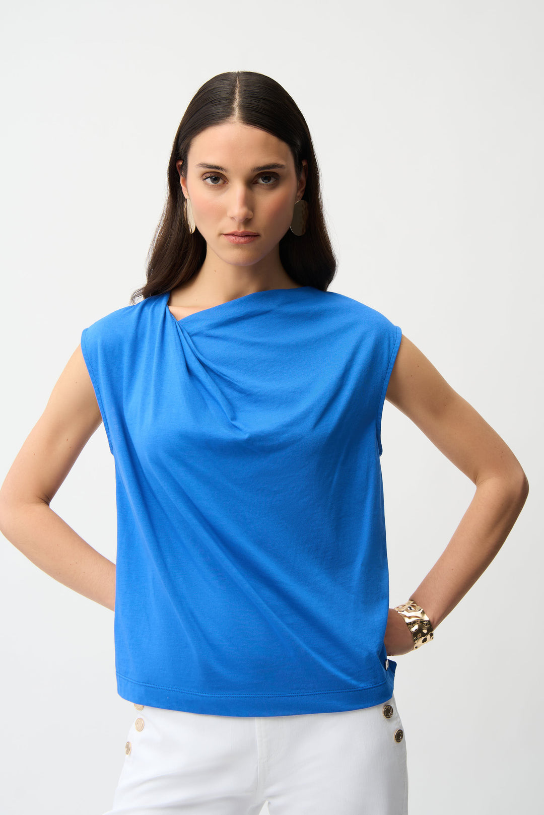 Joseph Ribkoff Cotton Top With Asymmetrical Collar Style 261964