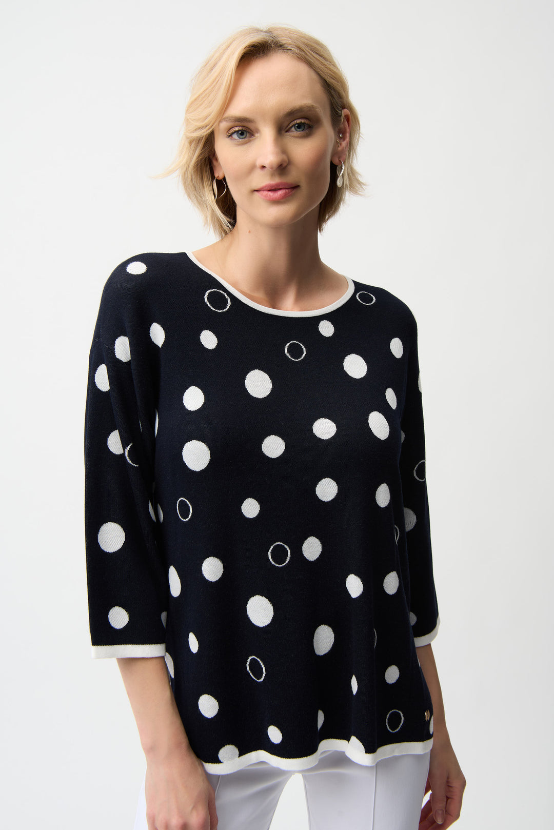Joseph Ribkoff Polka Dot Print Relaxed Fit Sweater Style 261979