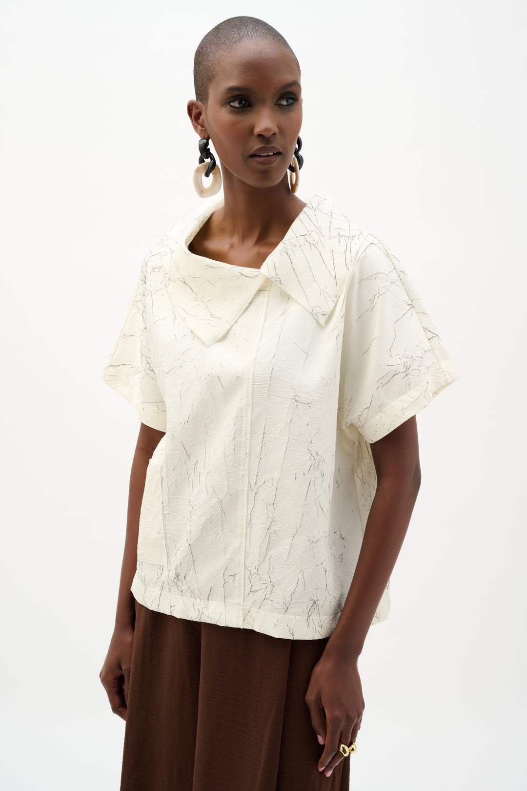 Joseph Ribkoff Abstract Print Boxy Top With Cowl Collar Style 262088