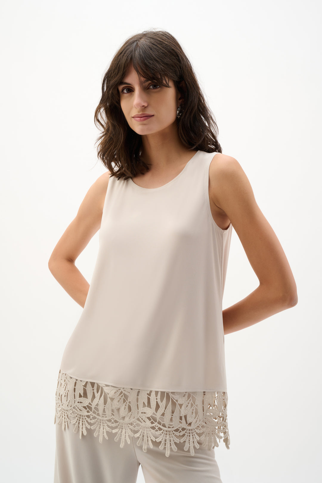 Joseph Ribkoff Sleeveless Top With Guipure Lace Hem Style 262094