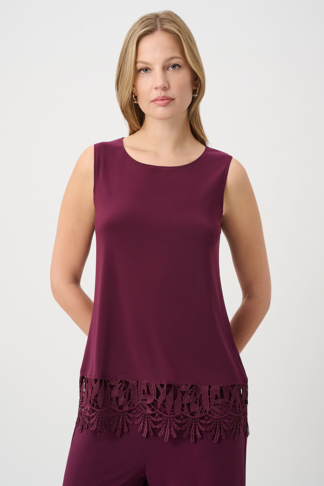 Joseph Ribkoff Lace Hem Sleeveless Silky Knit Top Style 262096W26