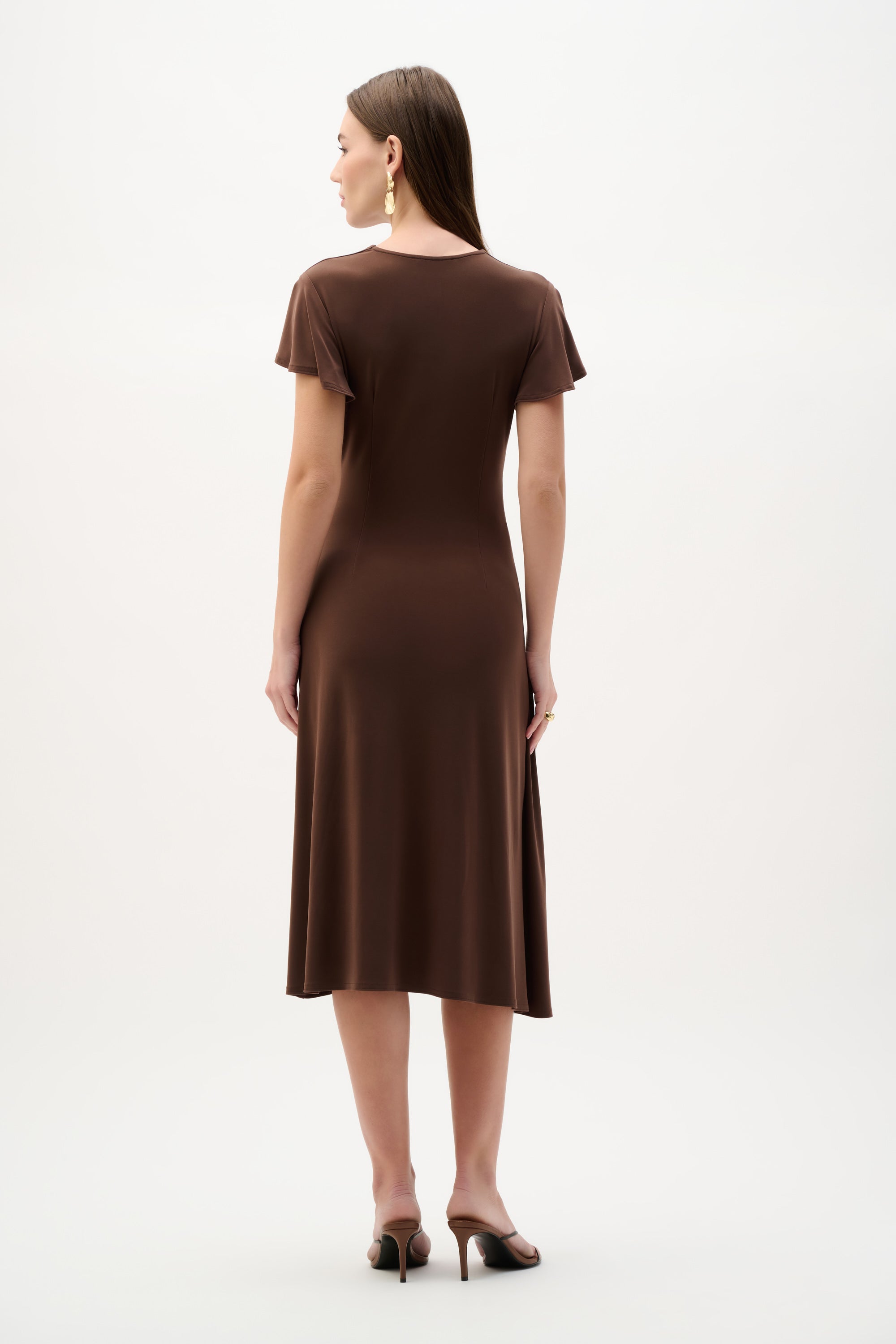 Joseph Ribkoff Gold Buckle Wrap Dress With Ruffled Sleeves Style 26214 DECABANA Joseph Ribkoff Gold Buckle Wrap Dress With Ruffled Sleeves Style 26214 DECABANA