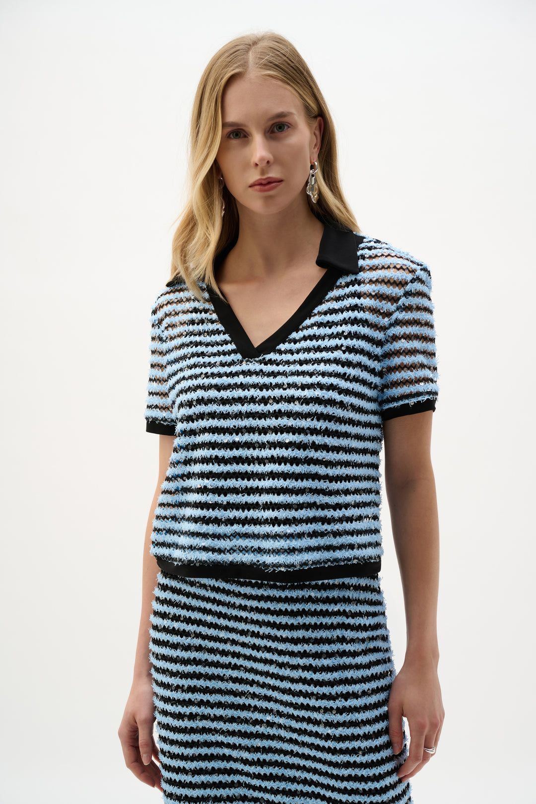 Joseph Ribkoff Stripe Boxy Top With Polo Collar Style 262147