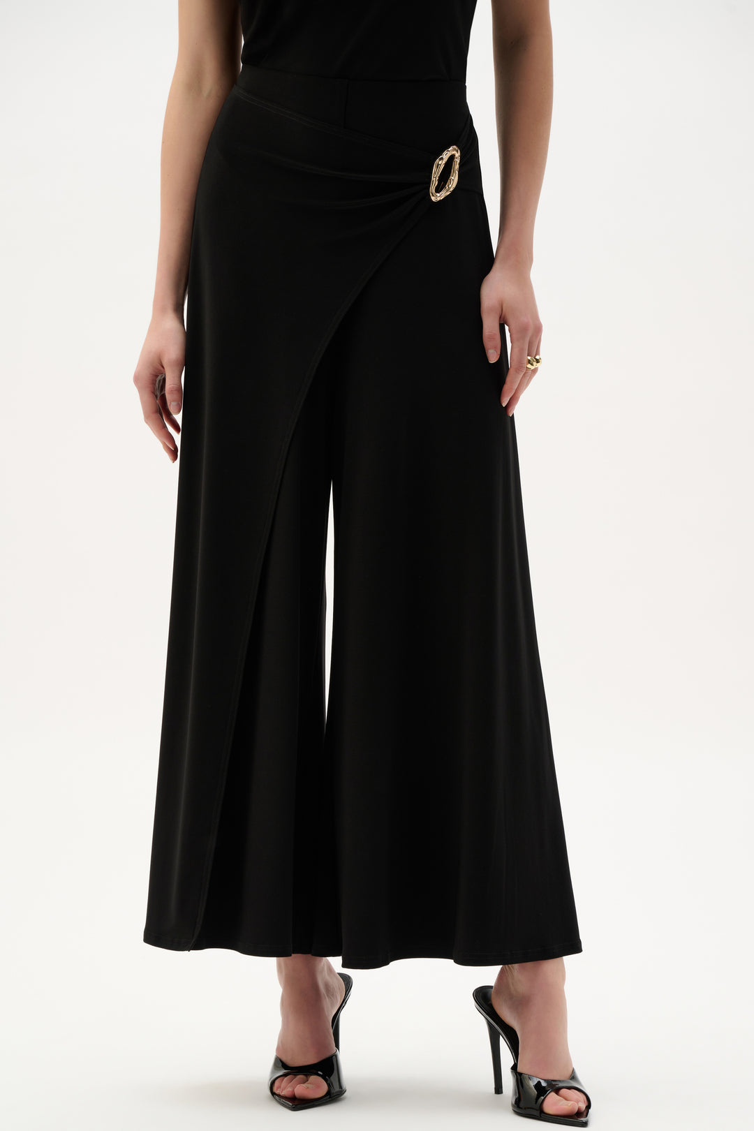 Joseph Ribkoff Silky Knit Culotte Pull-On Pants With Buckle Detail Style 262150.