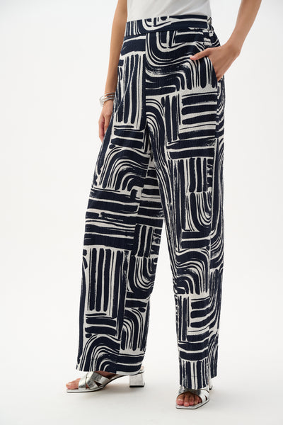 papier リブパンツ Joseph Ribkoff Abstract Print Wide Leg Pull-On Pants Style 262165