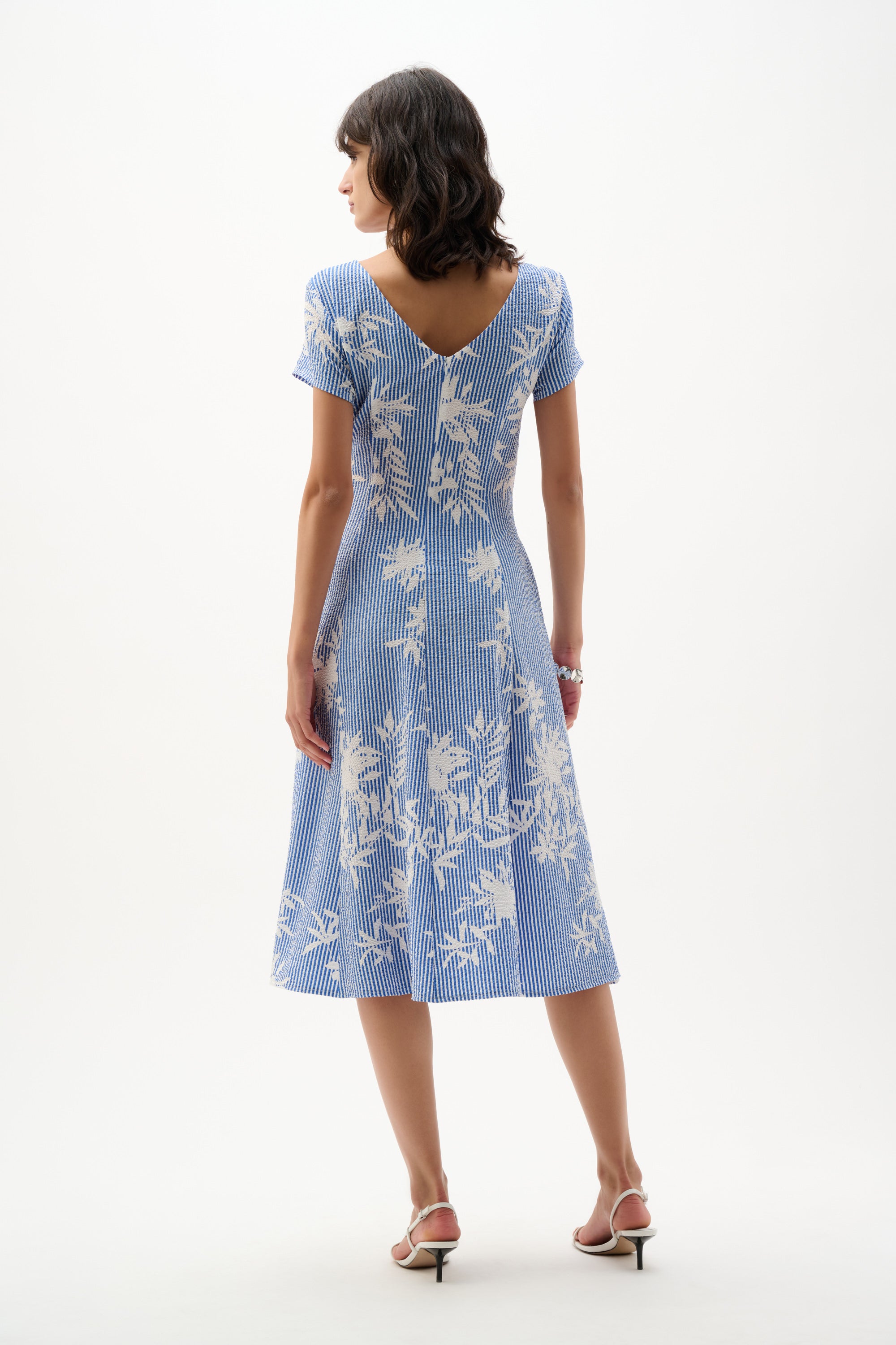 Joseph Ribkoff Floral Print Fit And Flare Dress Style 262191 Vanilla/Blue / 6 Joseph Ribkoff Floral Print Fit And Flare Dress Style 262191 Vanilla/Blue / 6