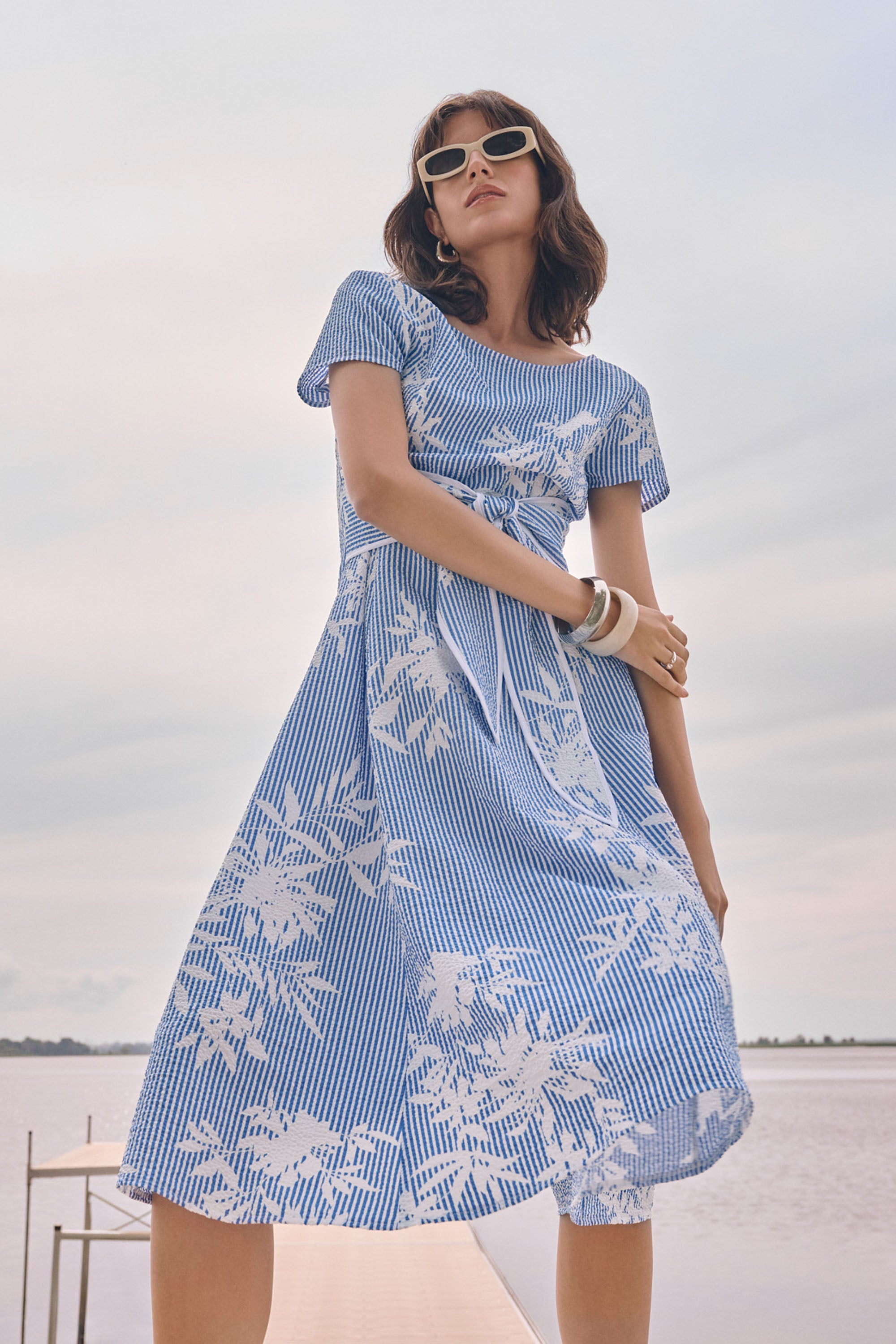 Joseph Ribkoff Floral Print Fit And Flare Dress Style 262191 Vanilla/Blue / 6 Joseph Ribkoff Floral Print Fit And Flare Dress Style 262191 Vanilla/Blue / 6