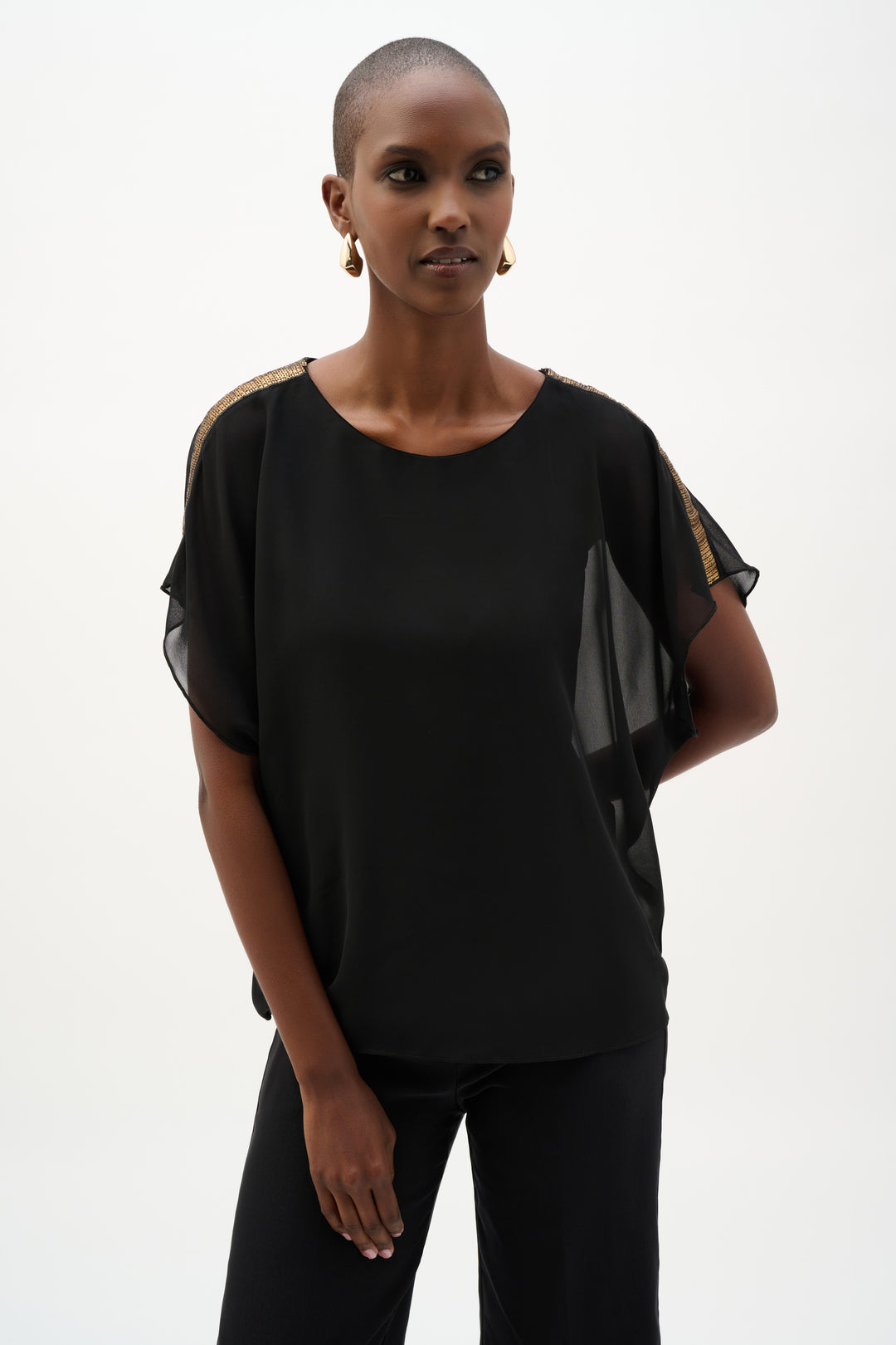 Joseph Ribkoff Chiffon Poncho Top With Sequin Shoulder Detail Style 262198