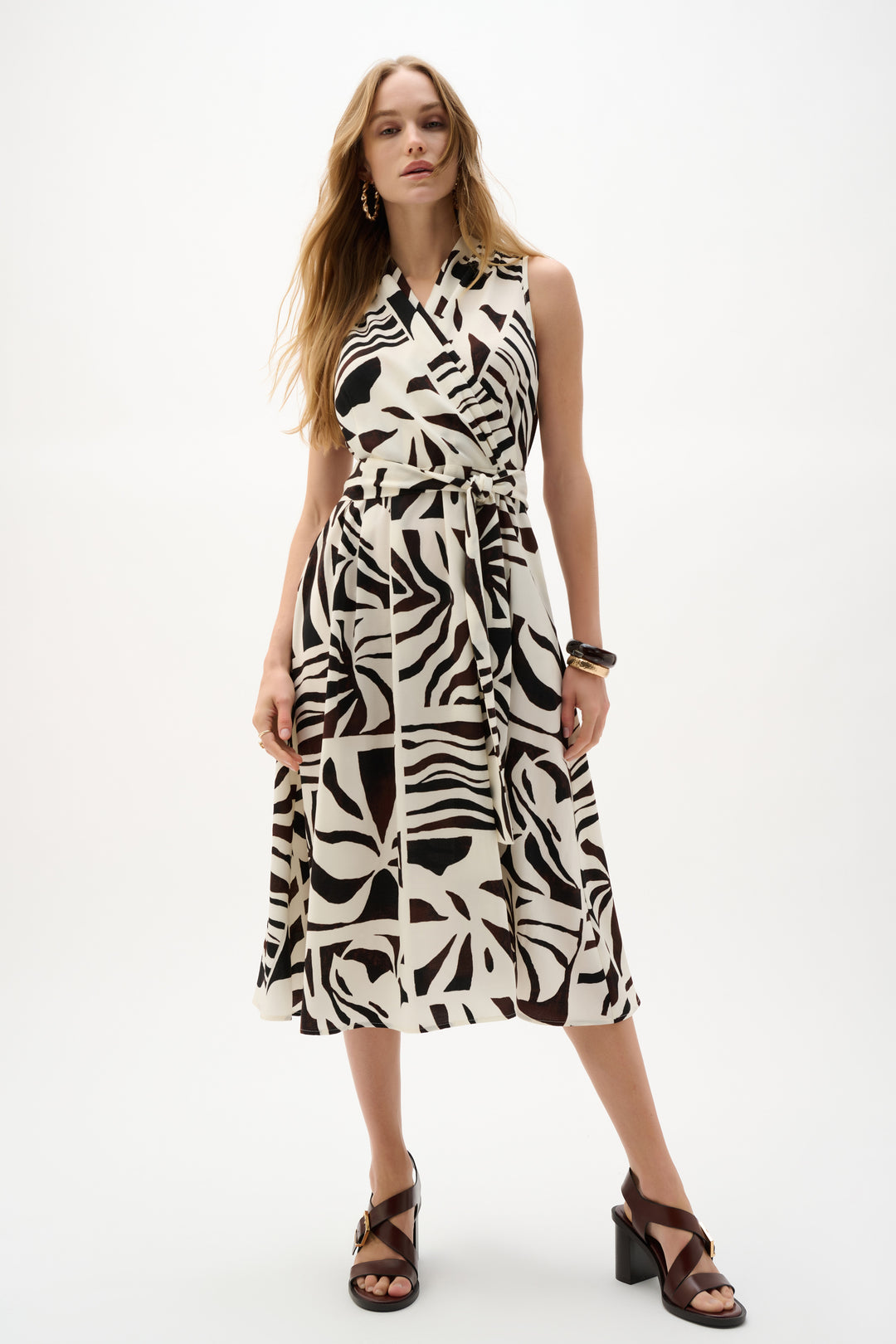 Joseph Ribkoff Gauze Tropical Print Fit And Flare Wrap Dress Style 262226.