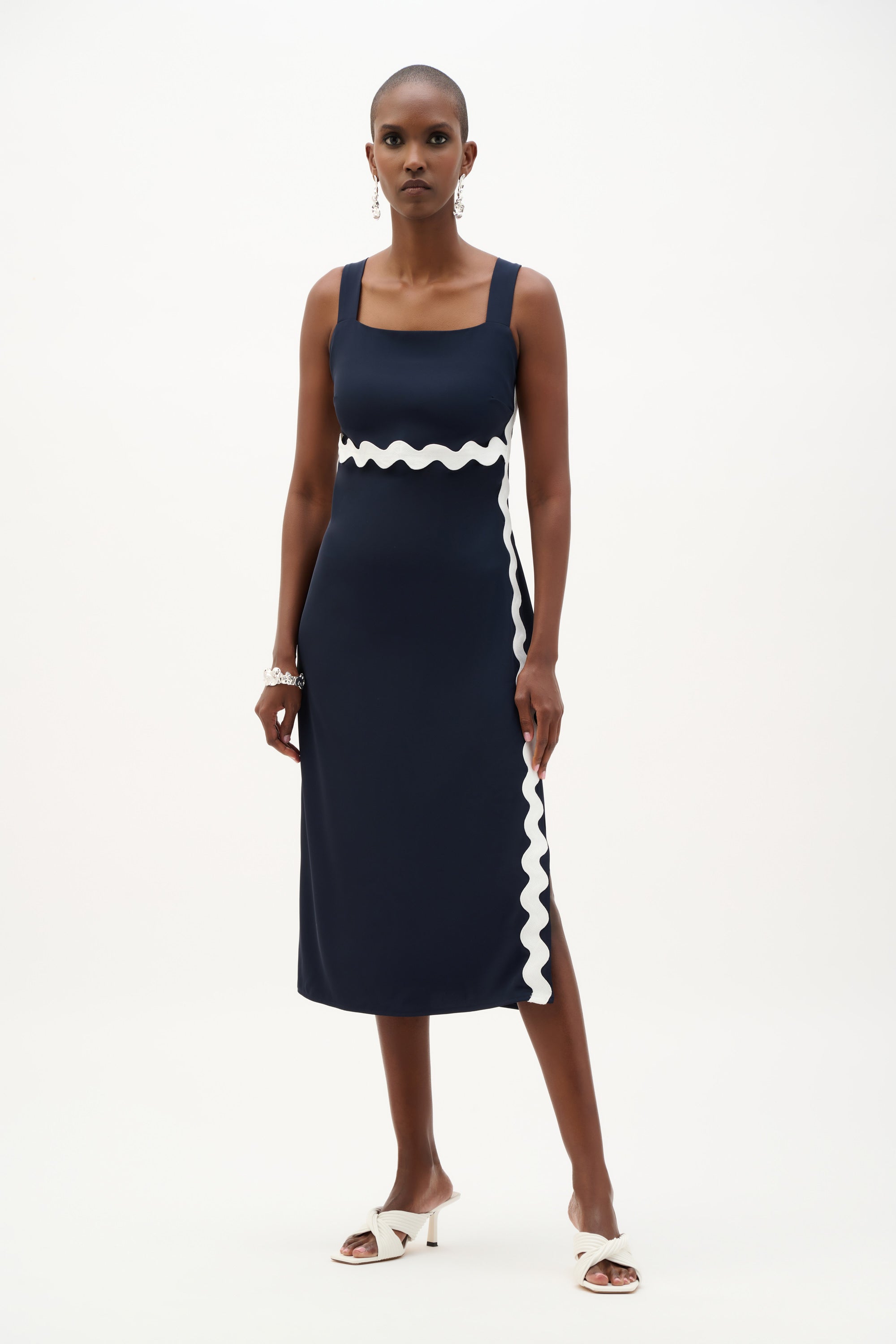 Joseph Ribkoff Straight Dress With Contras Trim Style 262230 Black/White / 18 Joseph Ribkoff Straight Dress With Contras Trim Style 262230 Black/White / 18