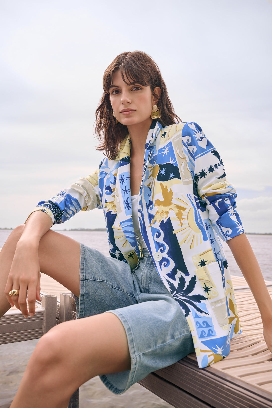 Joseph Ribkoff Silky Knit Tropical Print Fitted Blazer Style 262232.