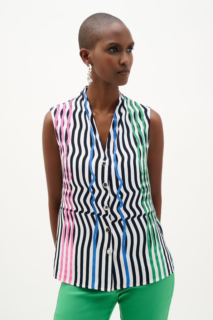 GEOFFREY B.SMALL／sleeveless shirt(stripe Joseph Ribkoff Stripe Print Sleeveless Boxy Blouse Style 262241