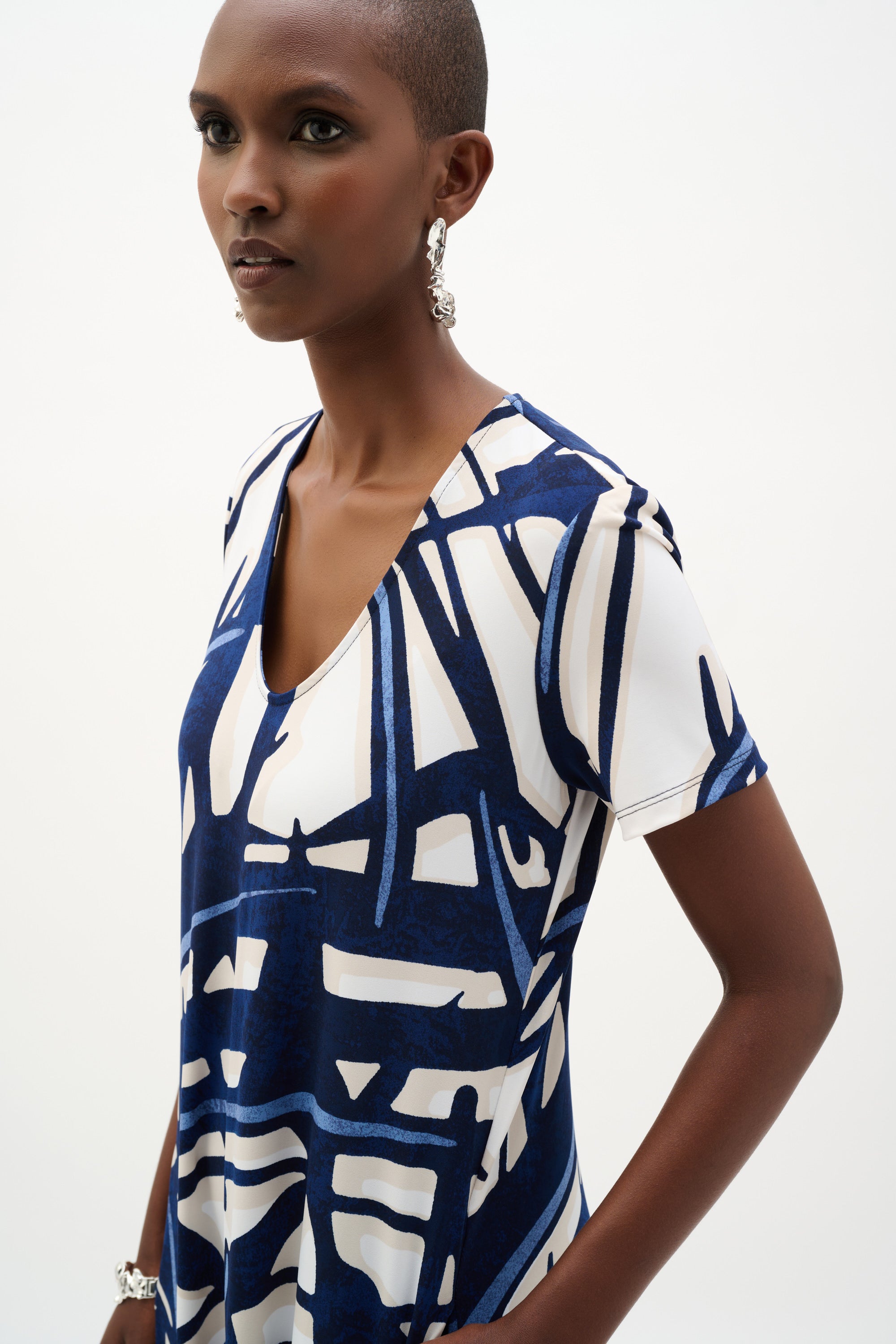 trapeze dress with short sleeves Joseph Ribkoff Stripe Print Trapeze Dress Style 262175