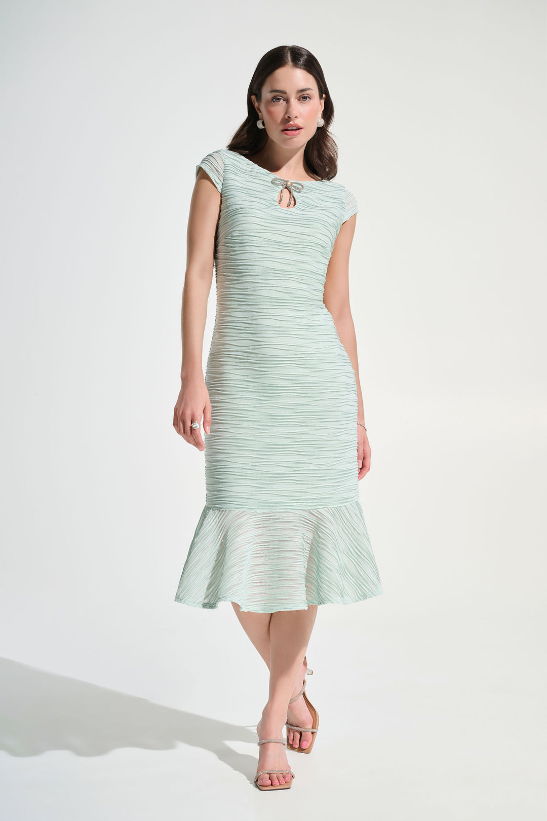 Joseph Ribkoff Flounce Dress With Rhinestone Bow Style 262703