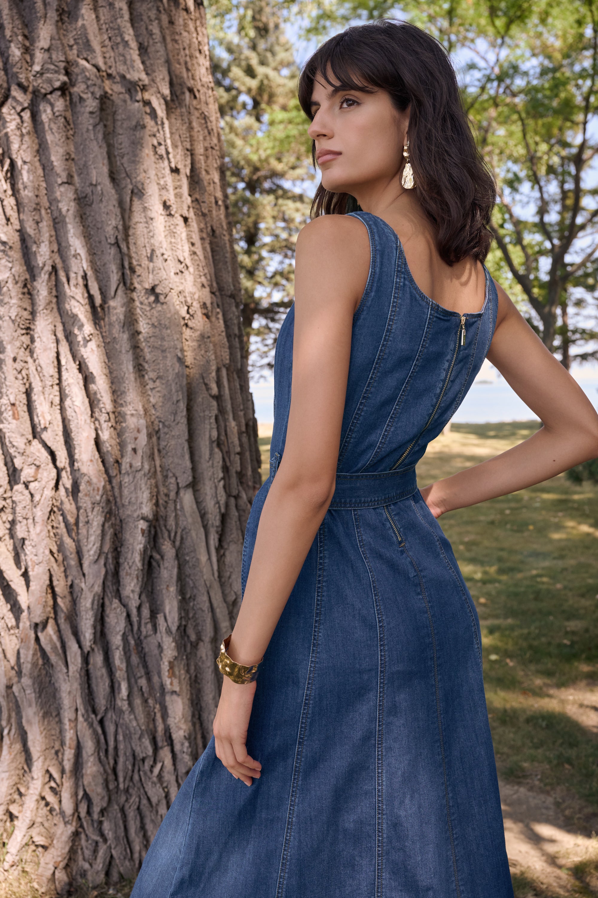 Joseph Ribkoff Denim Fit And Flare Midi Dress With Belt Style 262901 DECABANA Joseph Ribkoff Denim Fit And Flare Midi Dress With Belt Style 262901 DECABANA