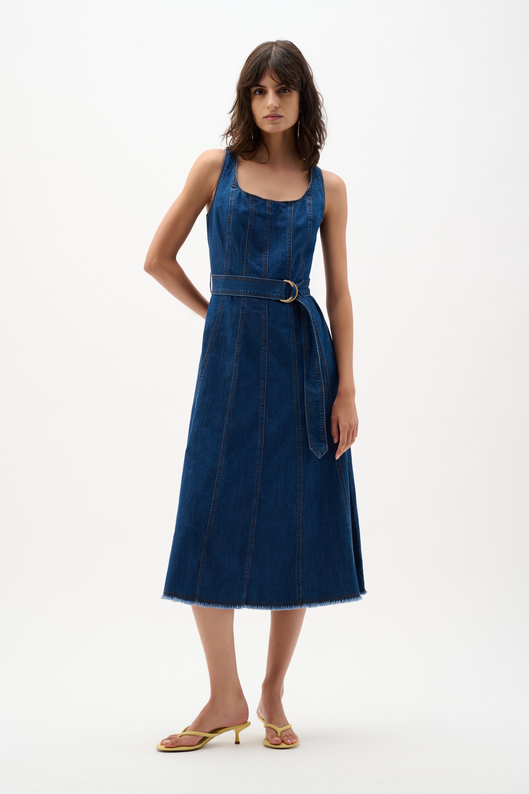 Joseph Ribkoff Denim Fit And Flare Midi Dress With Belt Style 262901 DECABANA Joseph Ribkoff Denim Fit And Flare Midi Dress With Belt Style 262901 DECABANA