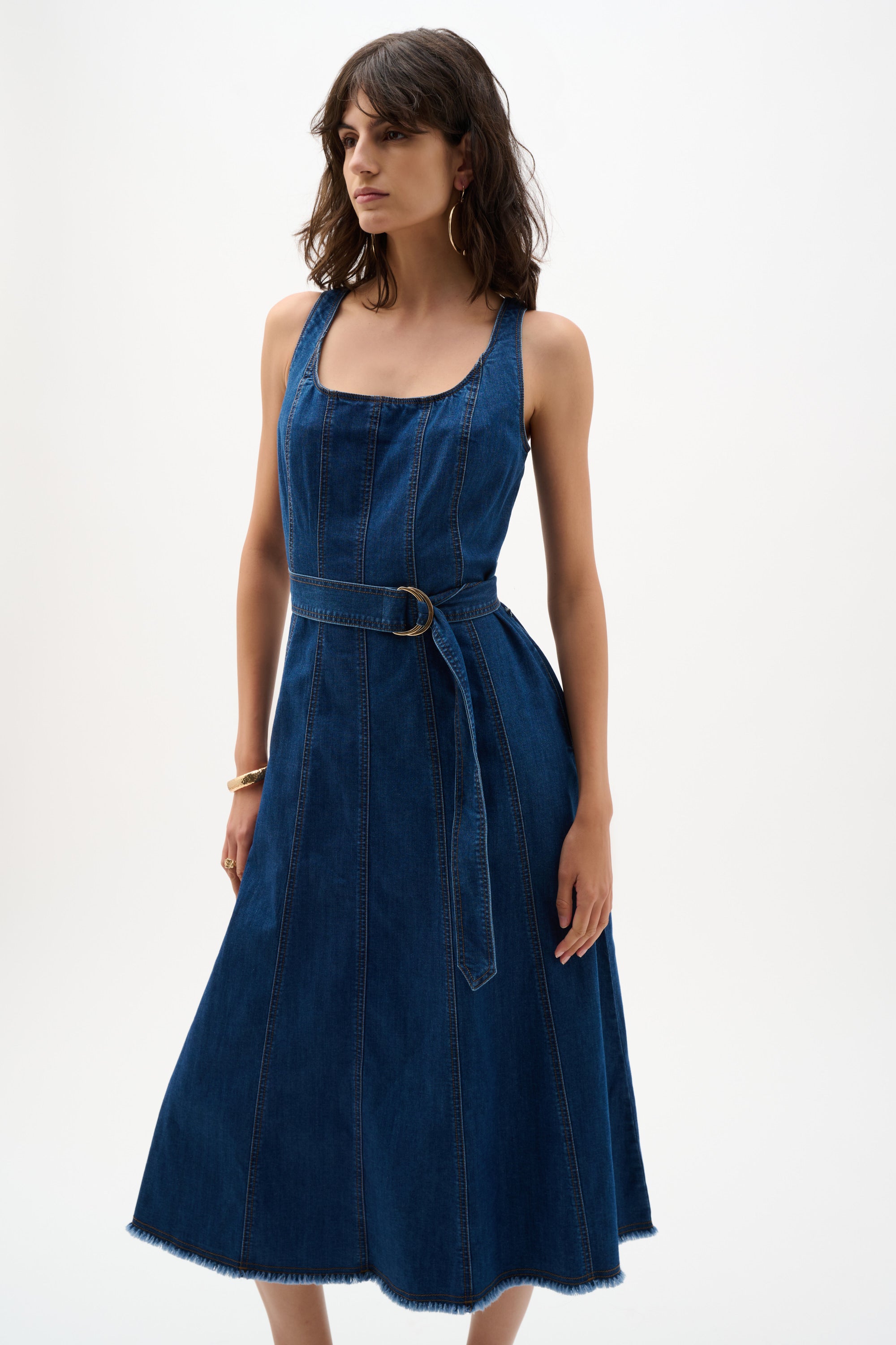 Joseph Ribkoff Denim Fit And Flare Midi Dress With Belt Style 262901 Joseph Ribkoff Denim Fit And Flare Midi Dress With Belt Style 262901