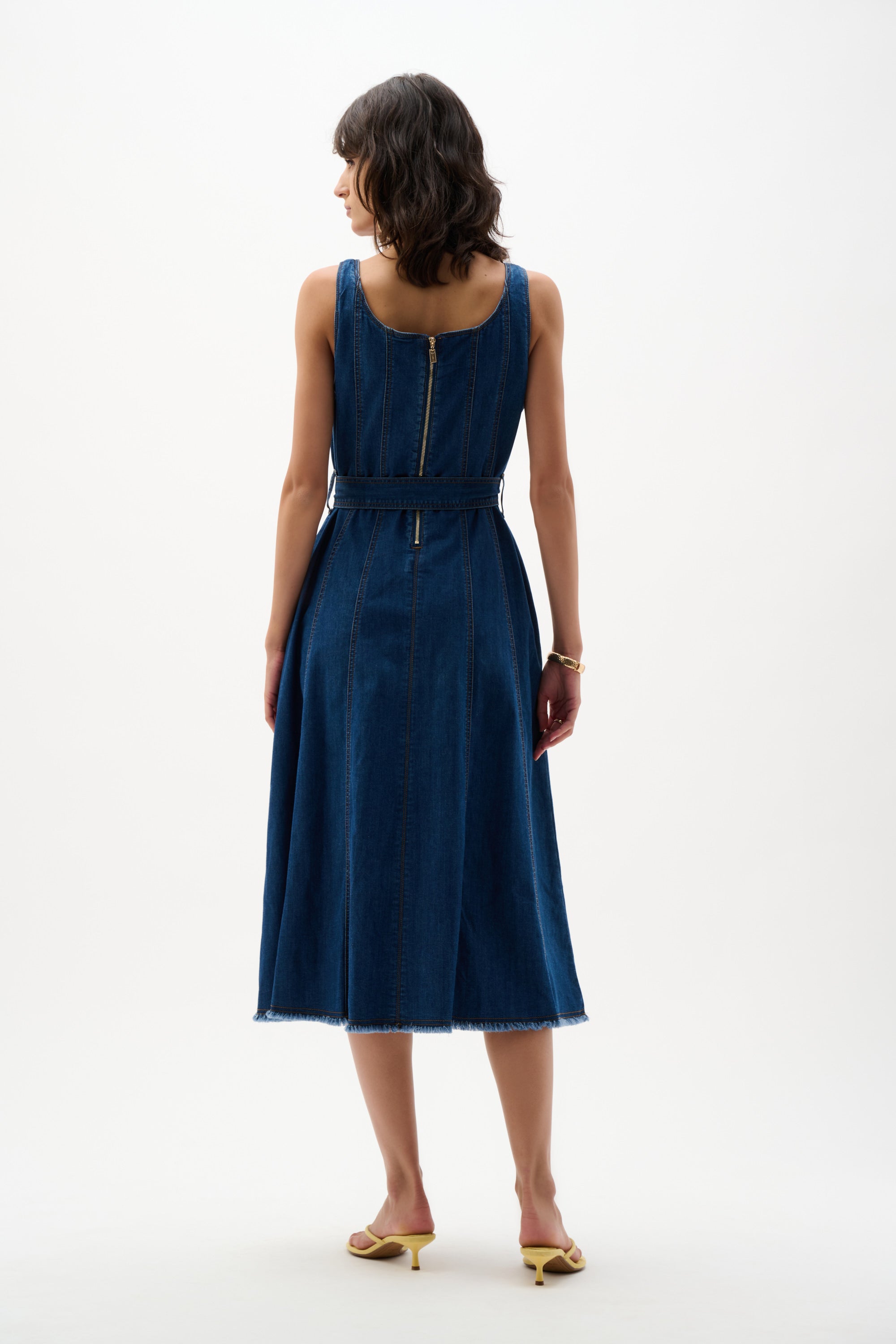 Joseph Ribkoff Denim Fit And Flare Midi Dress With Belt Style 262901 DECABANA Joseph Ribkoff Denim Fit And Flare Midi Dress With Belt Style 262901 DECABANA