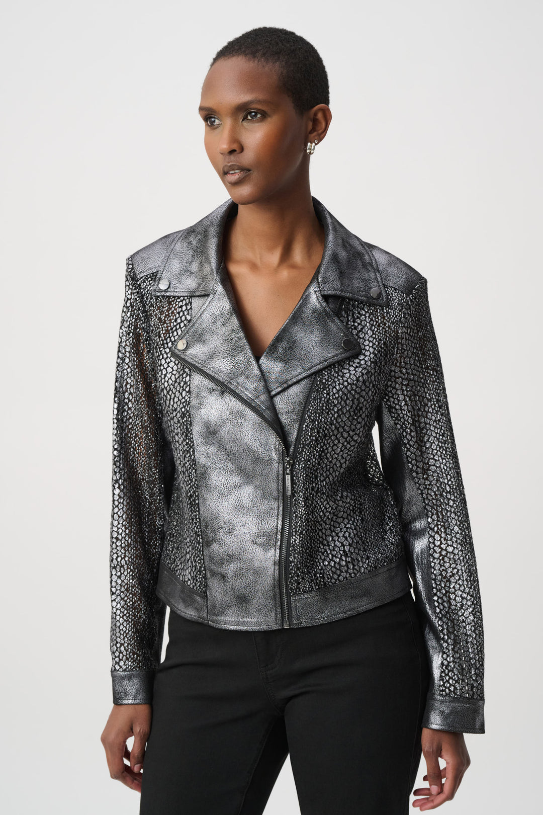 Joseph Ribkoff Faux Suede Foiled Moto Jacket Style 262902