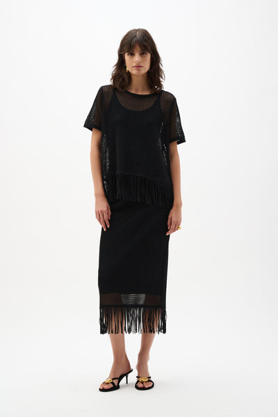 Joseph Ribkoff Viscose Sweater Knit Top With Fringe Trim Style