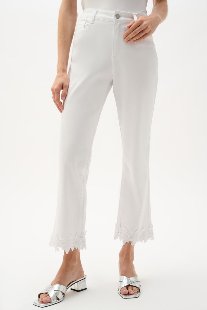Joseph Ribkoff Denim Straight Crop Jeans With Lace Appliqué Style