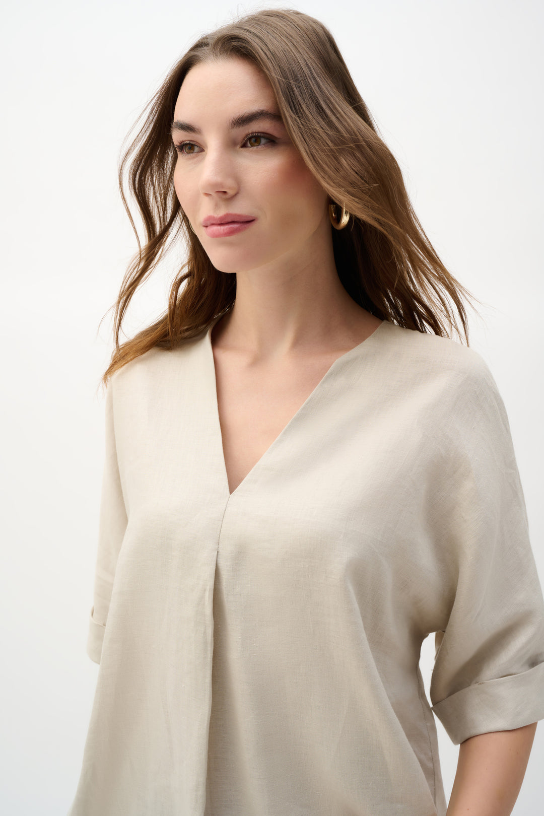 Joseph Ribkoff Linen Straight Top With V-notch neckline Style 262939.