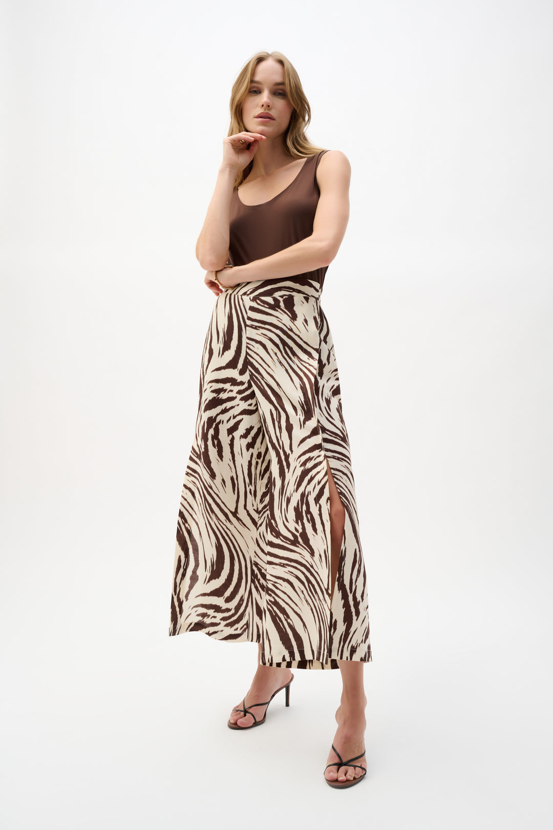 Joseph Ribkoff Linen Blend Animal Print Culotte Pants With Pleats 262946.