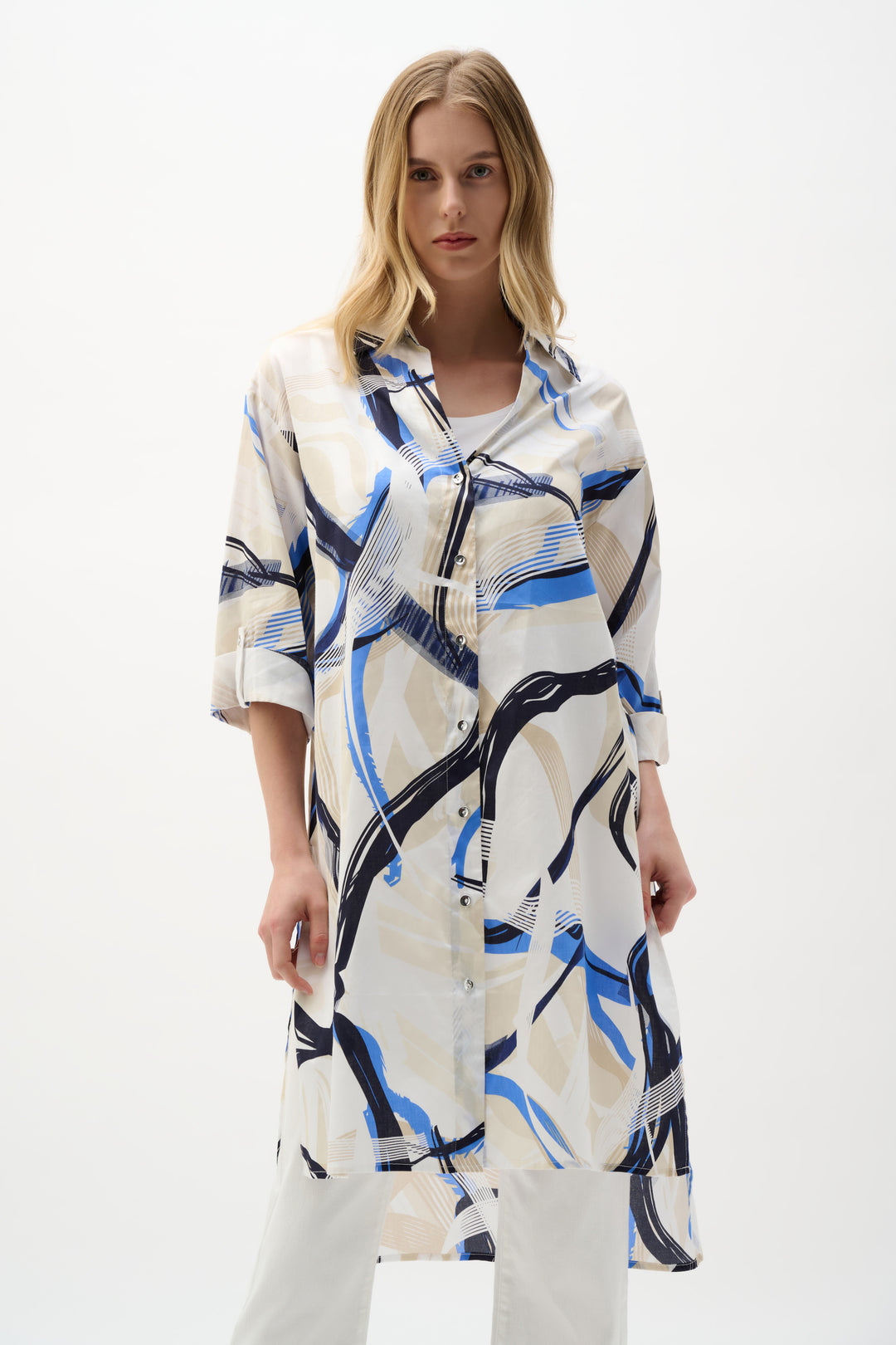 Joseph Ribkoff Cotton Voile Abstract Print Straight Blouse Style 262950